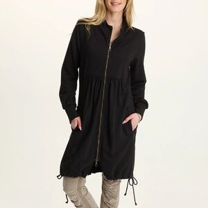 XCVI Black Long Zip Jacket Women’s Large Fleece Funnel Neck Coat Casual